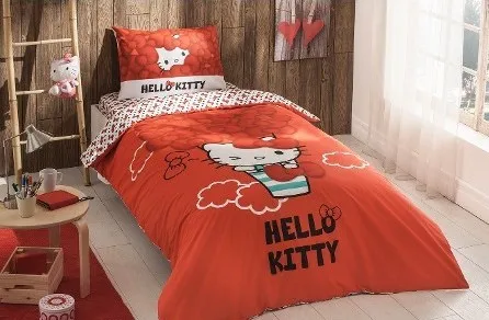 Хлопок Лицензированный одиночный hello kitty лук пододеяльник набор постельных принадлежностей пододеяльник набор для детей малышей мальчик или девочка