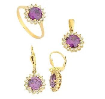 

Flower Motif Round Purple Cubic Zirconia Gold Suit 01-550-TTR067
