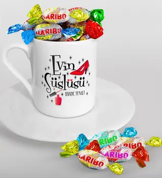 

Personalized House Süslüsü Turkish coffee Cup and Haribo Candy Gift Seti-2