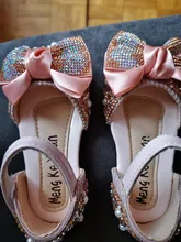 Zapatos de cuero con lazo de diamantes de imitación para niñas, zapatillas de baile de fiesta, zapatos planos de rendimiento para bebés y estudiantes, D785