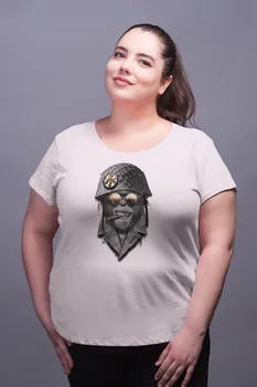 

Angemiel Wear Soldier Monkey White Women Cotton Large Size T-Shirt