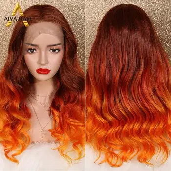 

Aiva Hair High Temperature Fiber Ombre Orange Cosplay Wig Glueless Synthetic Lace Front Wig Free Part Long Hair Wigs For Women