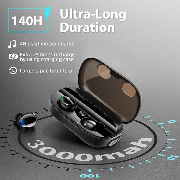 Sport Wireless Earbuds Earphones Bluetooth 5.0 IPX6 earphones Black Waterproof Music Headset 3000mA Power Bank for Xiaomi iPhone