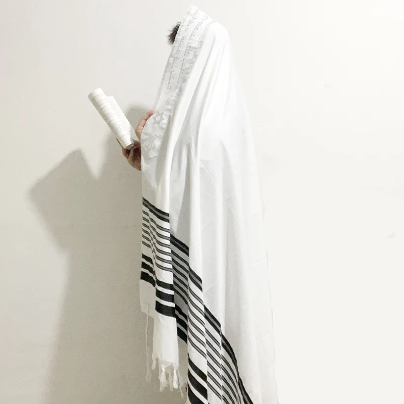Tallit молитвенная шаль 55x74 &quot/140x190 см Израиль черные и серебряные полосы Gadol Tzitzit для