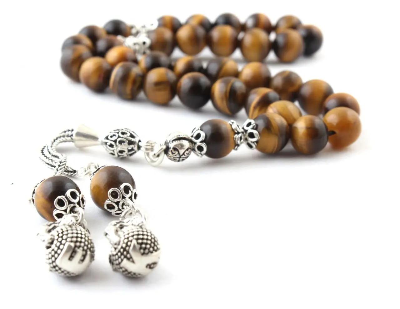 

Natural Tigereye 925 Silver Tassel 33 Bead Prayer Tasbih Muslim Rosary Men Women Meditation Jewelry From Turkey