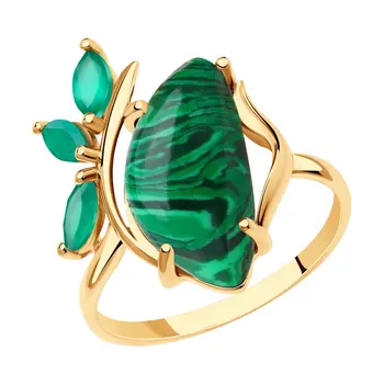 

Sokolov ring in Gold with agate and malachite, fashion jewelry, gold, 585, women's male