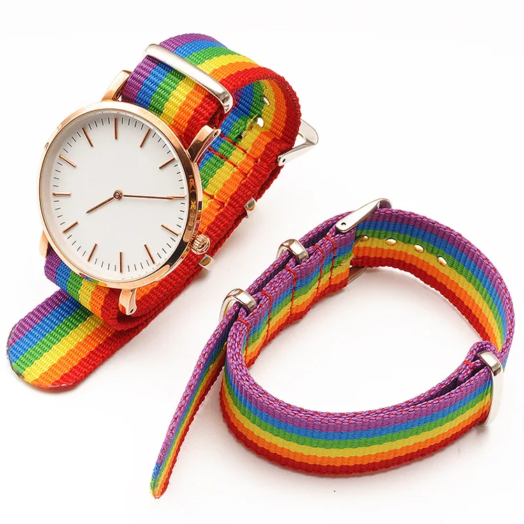 

2019 Ultra Slim Simple Nylon Rainbow Strap Watches Fashion Women Men Wristwatches Creative DIY Ladies Quartz Watch  