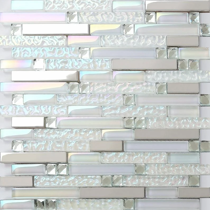 Interlocking Rainbow Crystal White Glass Mosaic Tile Backsplash Silver Stainless Steel Metal Bathroom Wall Tiles Ssmt399 Wall Stickers Aliexpress