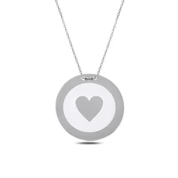 

Angemiel 925 Silver Laser Heart Round Plate Pendant-Rhodium Plated