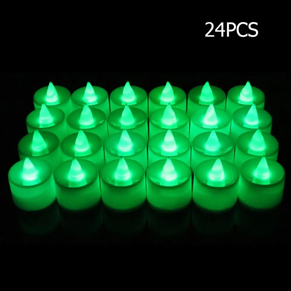 24pcs Round Green 12/24 шт. теплый белый Нерегулярные СВЕТОДИОДНЫЙ мерцающий Чай Светильник лампы Беспламенного искусственная Свеча лампа праздничные платья для свадебных торжеств украшения - Цвет: 24pcs Round Green
