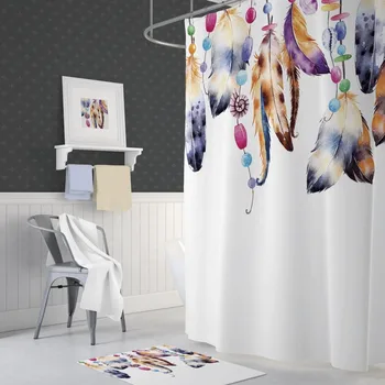 

Zethome Feathers Shower Curtain 180 x 200 cm Digital Print Modern Design Polyester Fabric Waterproof Washable Mould (71" x 78")