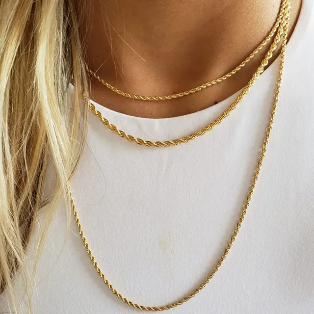 Gold Stainless Steel Rope Chain Necklace Chn9702