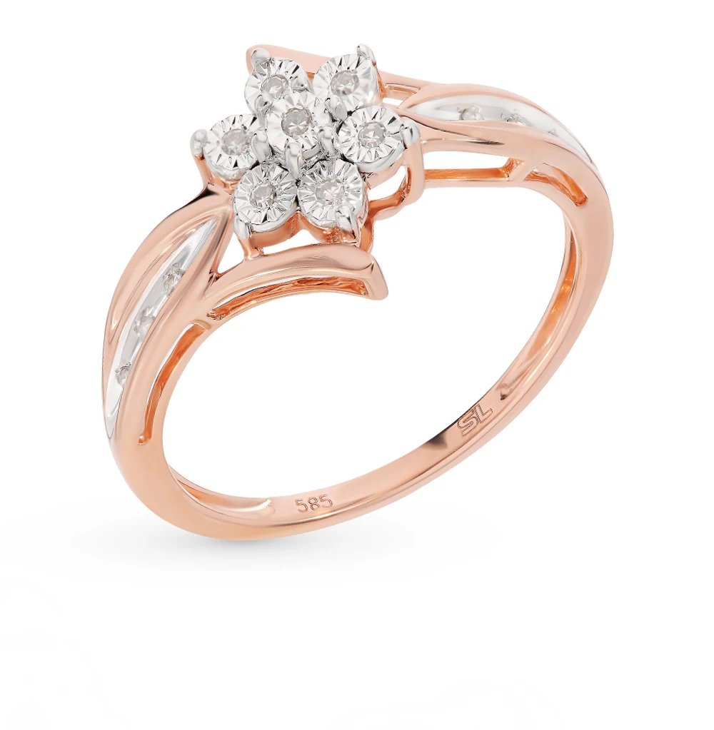 Gold ring with diamonds SUNLIGHT test 585