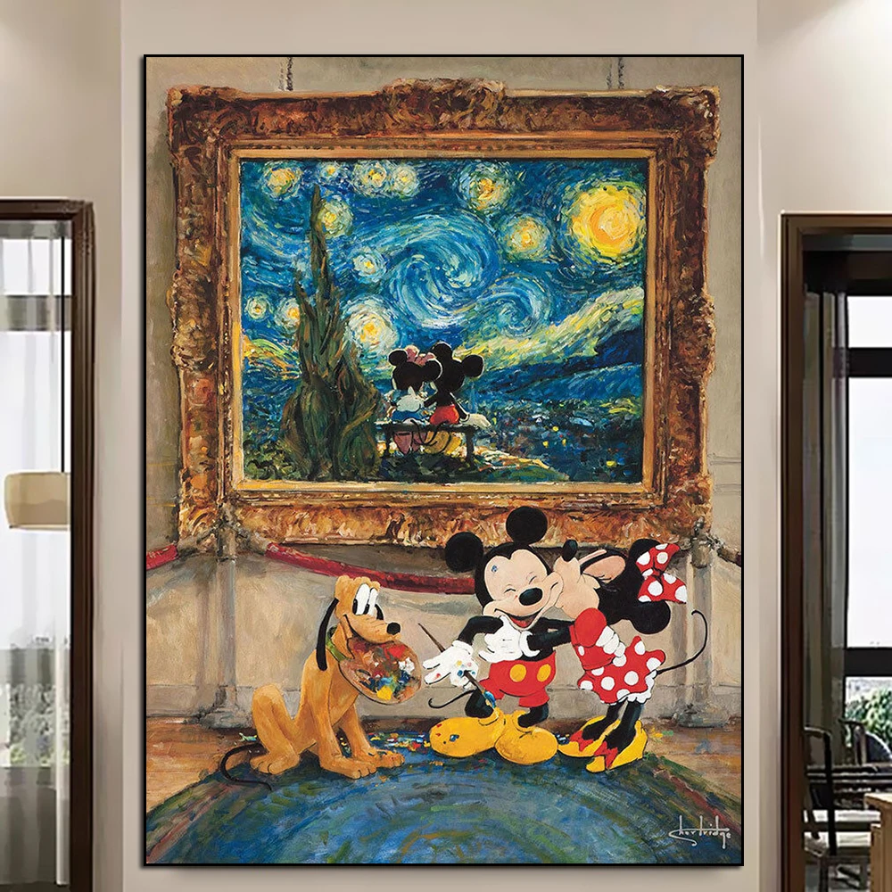 Абстрактная абстрактная картина «звездное небо» из мультфильма «Микки Маус» и «Минни», Картина на холсте, настенное искусство, украшение для гостиной и дома