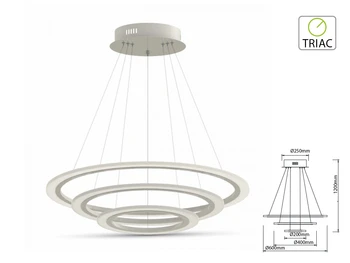 

V-TAC SV3904 Led pendant lamp round Slim triple rings diameter 600mm 400mm 200mm 3000K 70W dimmable Triac Dimmer