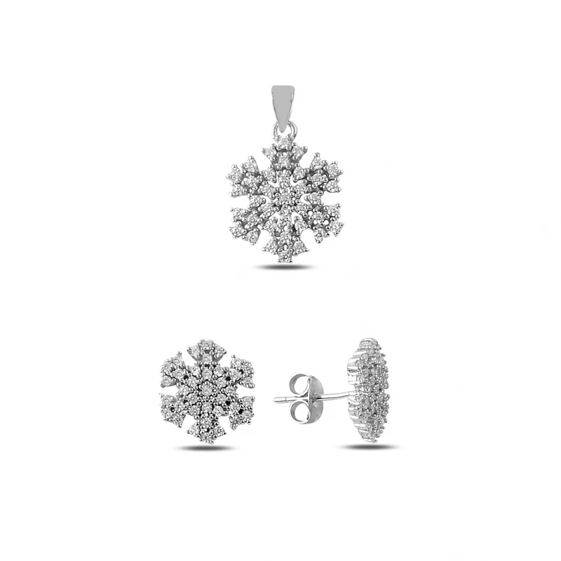 

Silver 925 Sterling Zircon Cubic Zirconia Snowflake Set