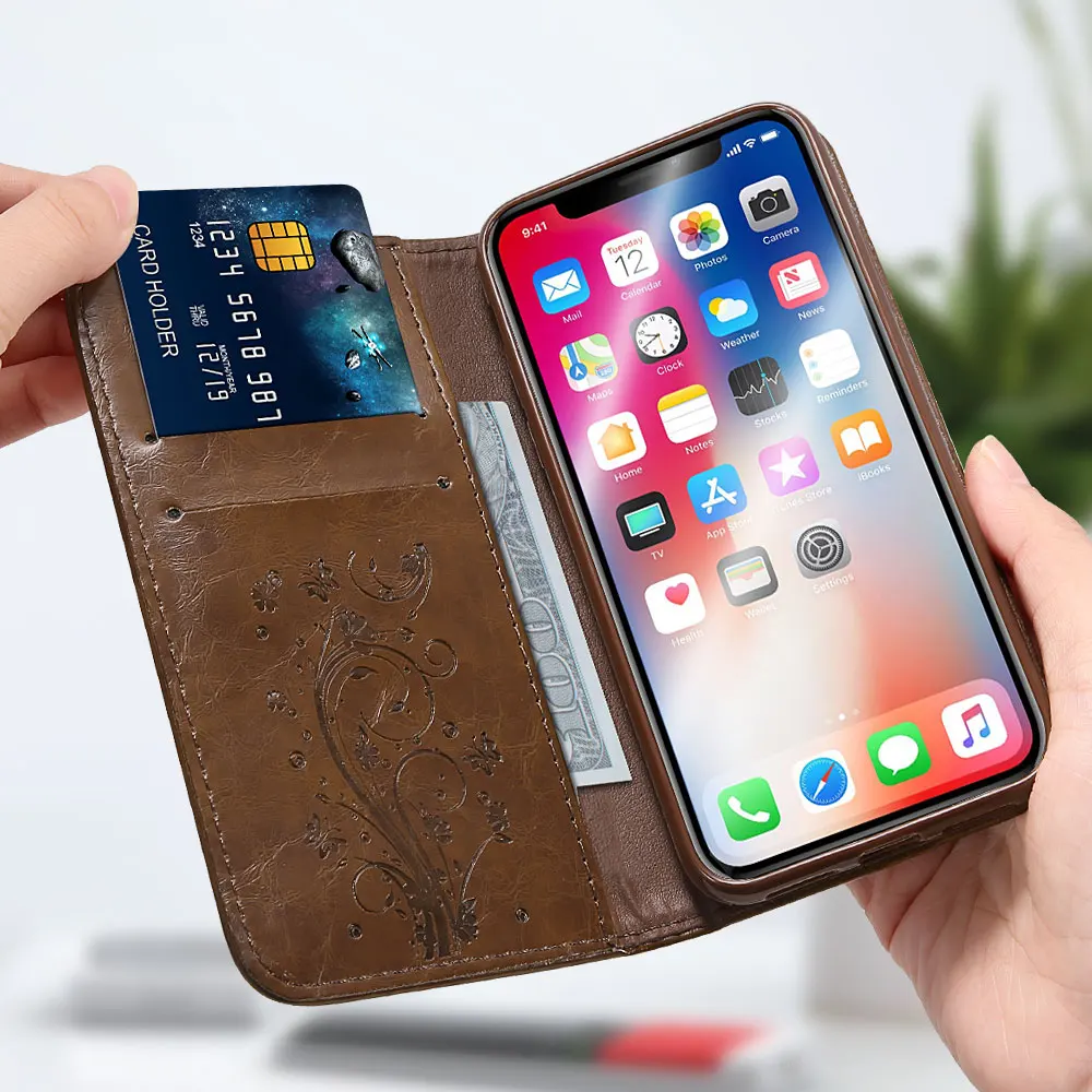 Чехол книжка FLOVEME из искусственной кожи в стиле ретро для iPhone XS XSMAX XR X 7 8 6 6S SE чехлы
