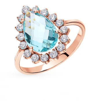 

Gold ring with aquamarine and cubic zirconia sunlight sample 585 test