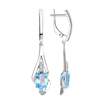 

Sokolov silver drop earrings with stones with Topaz and cubic zirconia, fashion jewelry, 925, women's male, long earrings