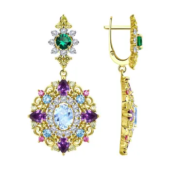 

Sokolov drop earrings with stones made of gilded silver with cubic zirconia, fashion jewelry, 925, women's male, long earrings