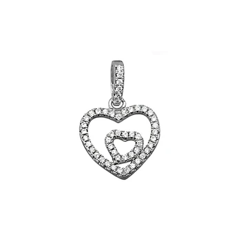

Pendant 925 Sterling silver m hearts fused 14mm. Zircons woman