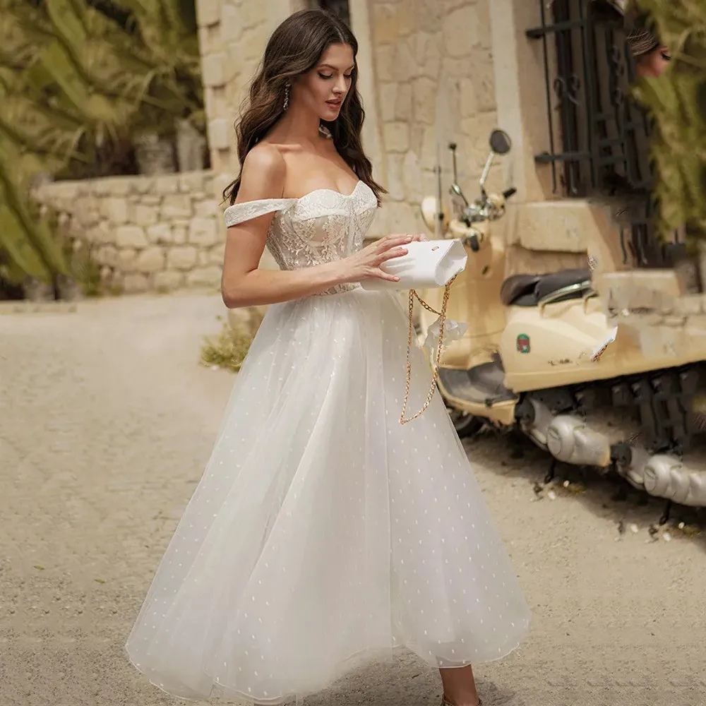 Sexy Short Sweetheart Wedding Dress Off The Shoulder Tea-Length With Soft Tulle Robe De Mariée For Elegant Bride Gown second hand wedding dresses