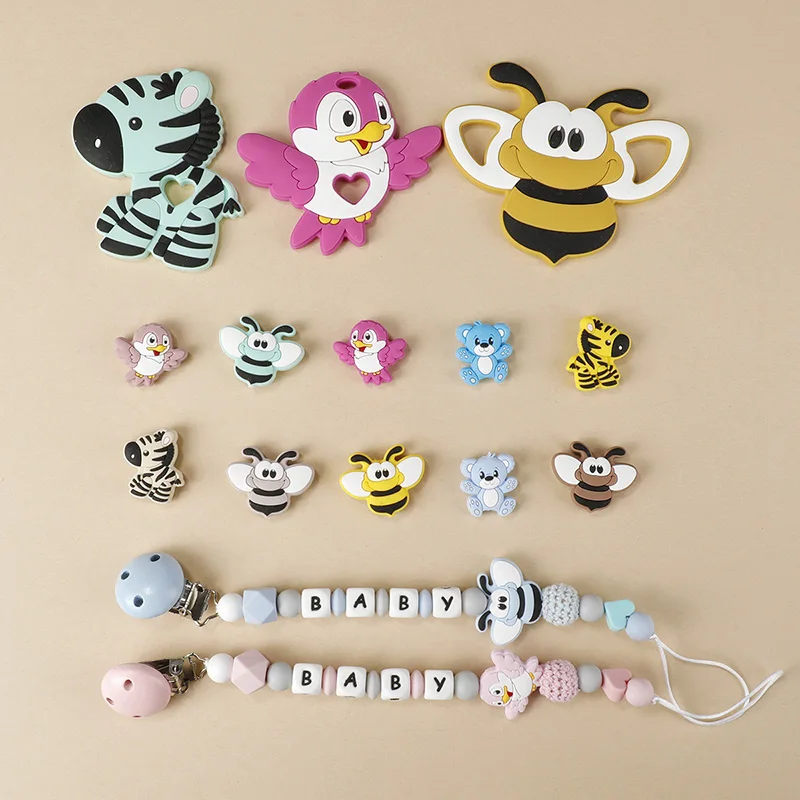 1Pc New Baby Silicone Teether BPA-Free Cartoon Bird Bee Baby Necklace Pendant Silicone Teether Baby Teeth Care Chewing Toy 5