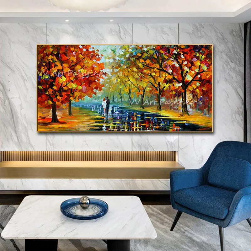 

2022 New Year Gift Landscape Colorful Knife Street People Walking Together Handmade Oil Painting Photo Wall Arts Living Room