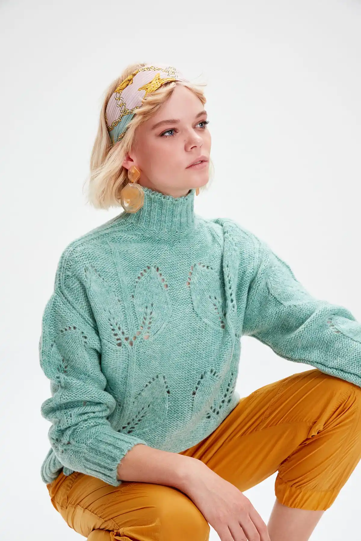 Kopen Trendyol Vrouwen Herfst Mint Mesh Gedetailleerde Truien Coltrui TWOAW20JK0019