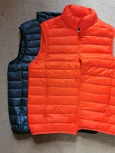 Chaleco de plumón de pato para hombre, chaqueta ultraligera sin mangas, acolchada, con cuello levantado, a prueba de viento, para invierno