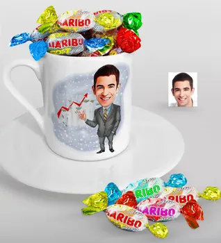 

Personalized Mr Boss Caricature Of Turkish Coffee cup And Haribo Candy Gift set-4