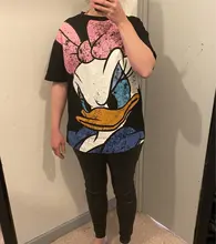 Black T-Shirt Daisy Duck Cartoon Print Sweet Women Cute Disney Fashion Tee-Tops Pullover