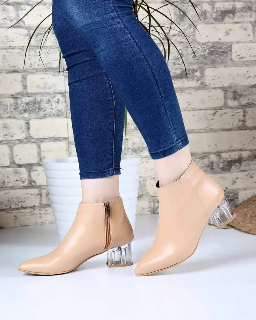 

Mosimoso Women's Ankle Height Boot Evalyn Skin Transparent Heel Zipper Women Boots