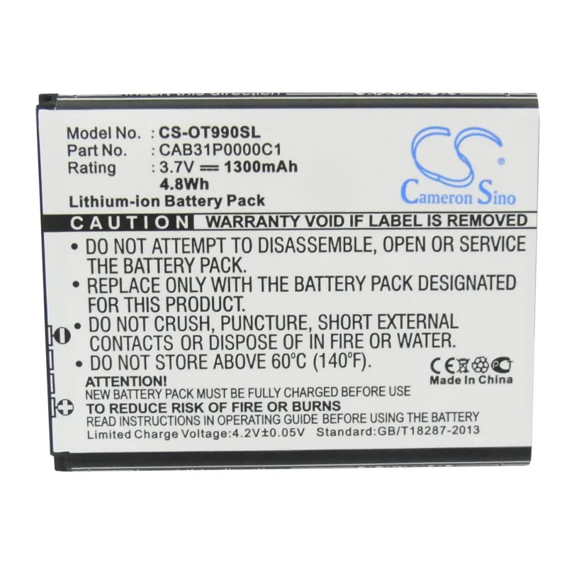 Аккумулятор CAB31P0000C1 для Alcatel, 1300mAh