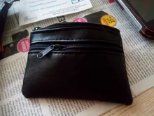 Tarjetero suave para hombre y mujer, Cartera de cuero con cremallera, Mini monedero negro