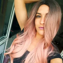 Pink Cosplay Wigs Dark-Root Wavy Colorful-Fiber Black White High-Temperature Synthetic-Long