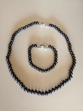 Mujeres negro Natural joyas de perlas de agua dulce, plata esterlina 925 y pulsera, 9-10mm joyería Árbol de la vida, hebilla