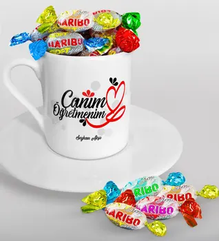 

Personalized Monsieur Lazhar Turkish coffee Cup and Haribo Candy Gift Seti-1