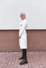 Dress Women Pleated-Belt Patchwork-Bottom Simplee Long-Sleeve Midi Notched Vintage Autumn