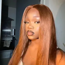 Peluca de cabello humano con encaje Frontal 13x6 para mujer, pelucas de cabello humano de color marrón prearrancado, brasileño, Remy, liso