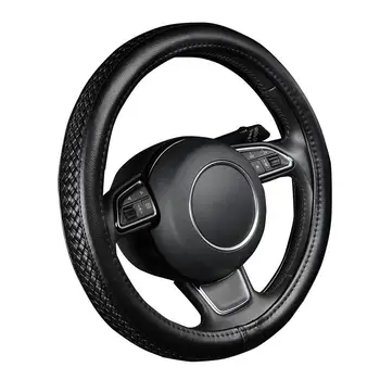 

Fashion PU Leather Car Steering Wheel Covers Durable Knitting Patterin Classic Black Steering Cover Anti-slip Car Accessory 38cm