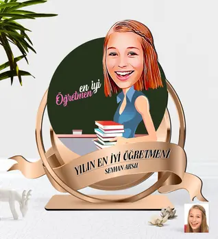 

Personalized The Year 'S Best Female Öğretmeni Caricature OF 3D Wooden Trinket Plaket-1