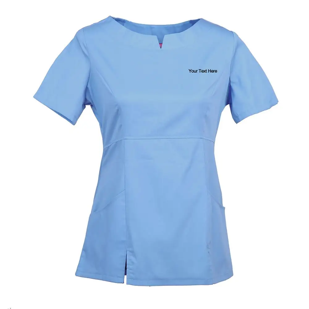Women's Embroidered Scrub Top Nursing Uniform Blouse Short Sleeve Personalized with your Text