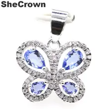 19x18 мм красивая форма бабочки создан камень иолит Белый CZ подарок для девочек серебряный кулон