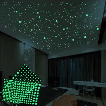 

100PCS 3/3.8/4.6CM 3D Star Energy Storage Fluorescent Glow Luminous on Wall Stickers for living room Decal
