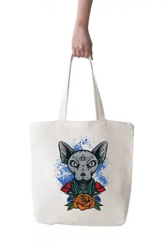 

Angemiel Bag Large Flowered Vicinity Sphynx cat Shopping Beach Tote Bag