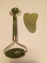 Gua Sha-Rodillo verde 2 en 1, conjunto de herramientas, masajeador, rascador de Jade Natural, con piedras para cara, cuello y espalda, 2 uds.