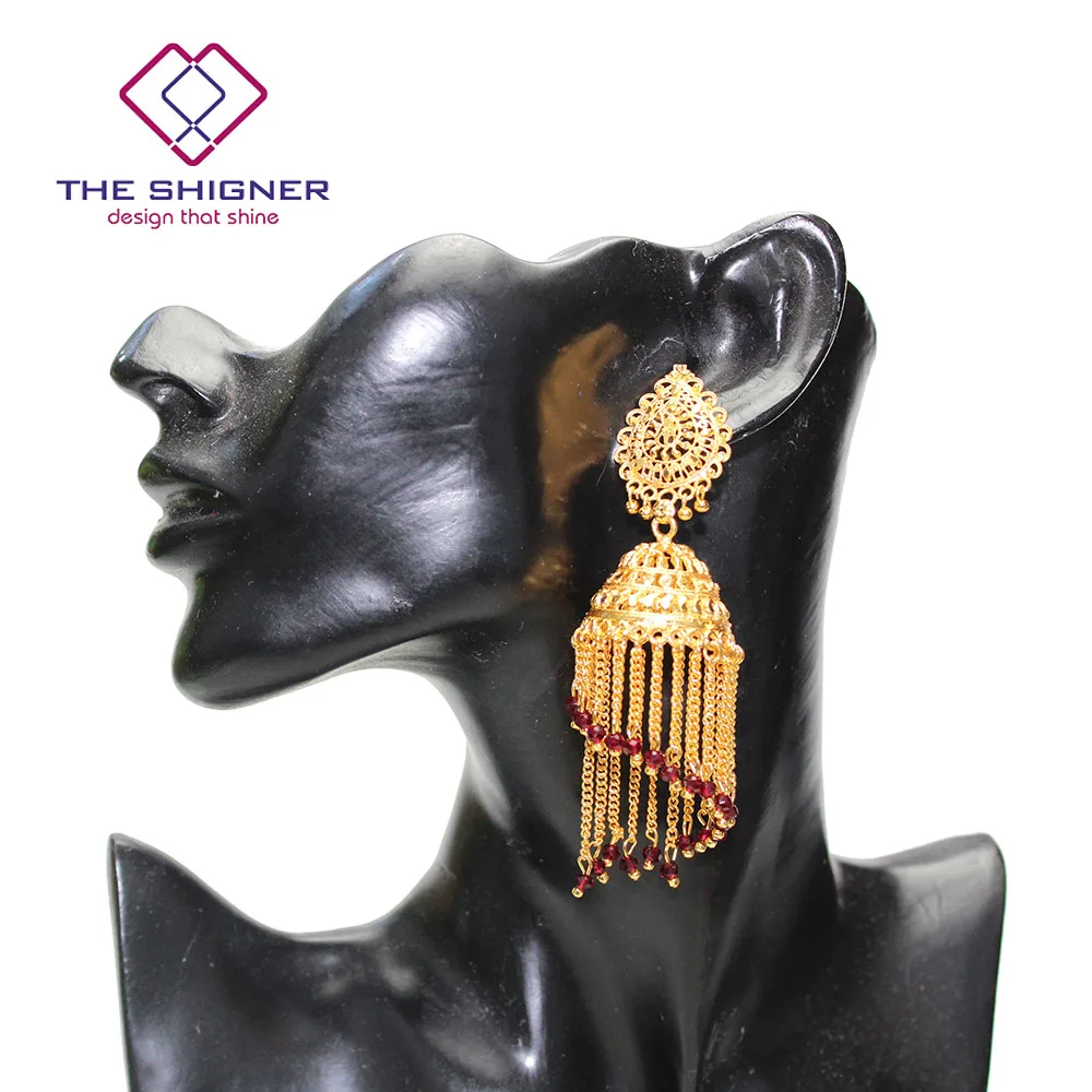 THE SHIGNER Этническая индийская Золотая клетка Jhumka Jhumki кристалльное с кисточкой серьги индия, этно-стиль традиционные висячие серьги ювелирные изделия