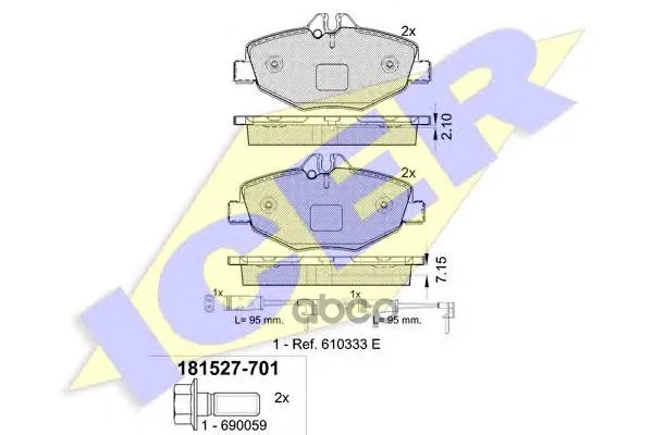 181527-701_колодки Дисковые Передние! Mb W211 2.0-2.4/2.0cdi/2.7cdi 02 Icer 181527701 Icer арт. 181527701