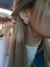 Pendientes de tuerca con gancho de gota de aceite y flor, joyería coreana, de cristal para mujer, de moda, novedad, 2019